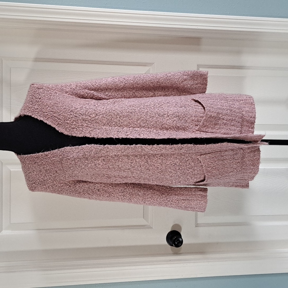 New York & Company Long Popcorn Pink Cardigan with Front Pockets